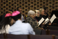 In this Jan. 17, 2020, photo KAMII Community Chorale sing for Shabbat Azameir (Azameir means "I will Sing"), during the Friday Shabbat Service at KAM Isaiah Israel in Chicago. On the eve of the day set aside to honor an African American who strove against hate and preached racial and social justice, some worry the nation is becoming more divided. (AP Photo/Nam Y. Huh)