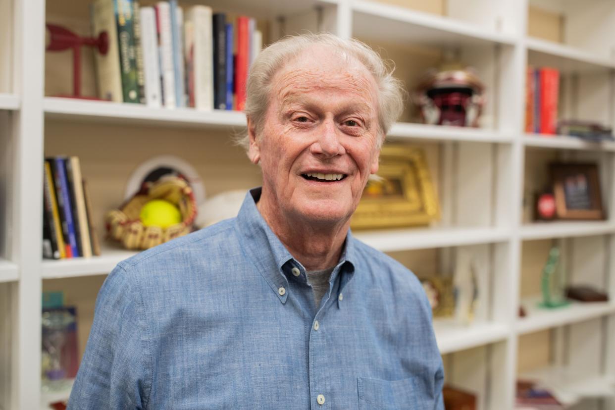 Florida State President Emeritus John Thrasher poses for a portrait in his office on campus Thursday, April 11, 2024.