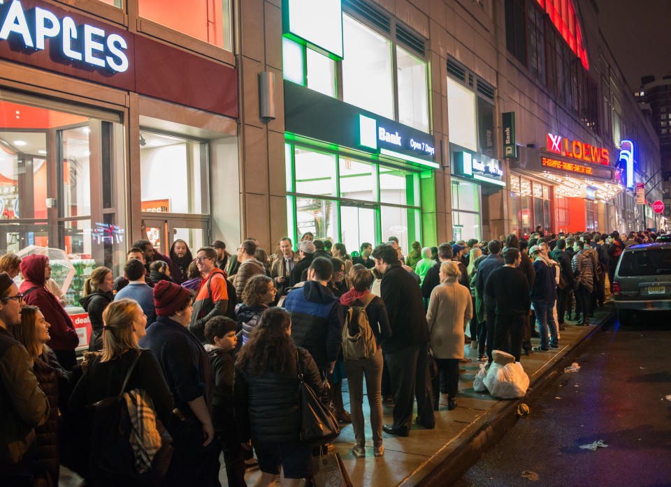 Fans Line Up To Watch "Star Wars: The Force Awakens" In New York City