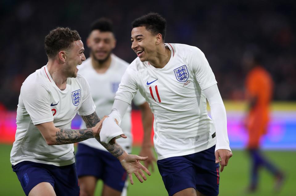 Jesse Lingard celebrates scoring his first England goal
