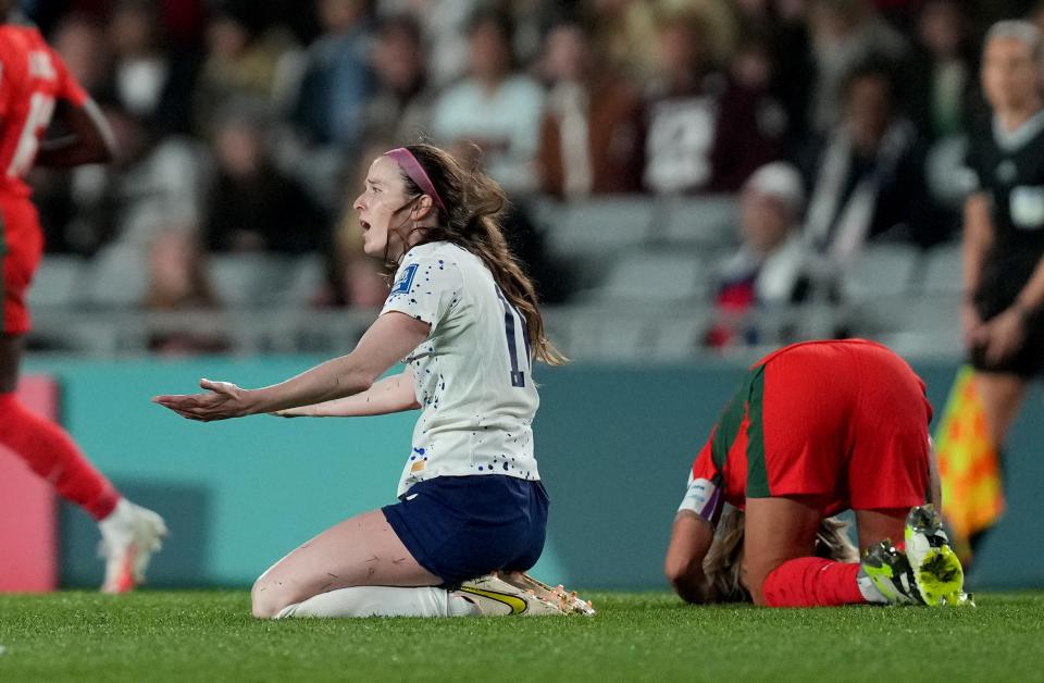 U.S. midfielder Rose Lavelle reacts against Portugal