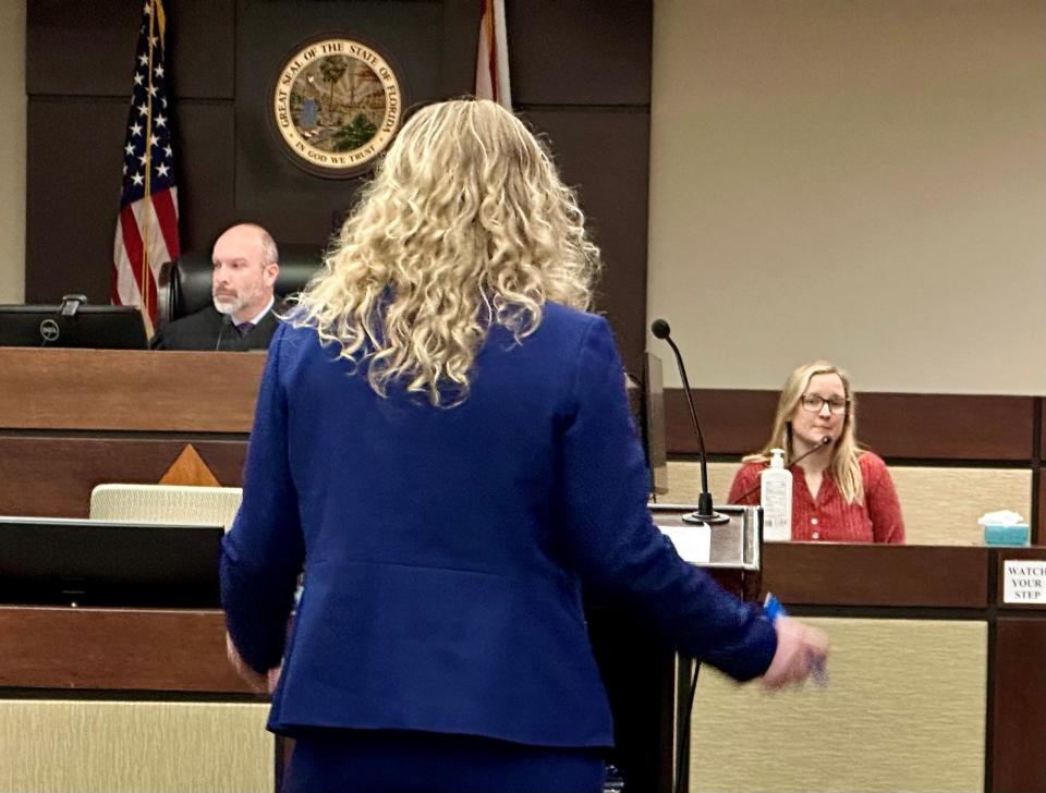 Tallahassee Police Department Officer Kiersten Oliver takes the stand in the DUI trial of Calvin Riley Sr., on April 5, 2024. Oliver was the first witness called by Prosecutor Emma Hirschy in the state's case.