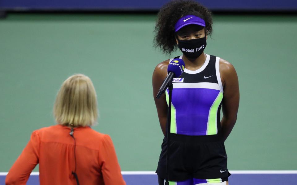 Osaka chose to wear a mask bearing the name of George Floyd for her quarter-final match - GETTY IMAGES