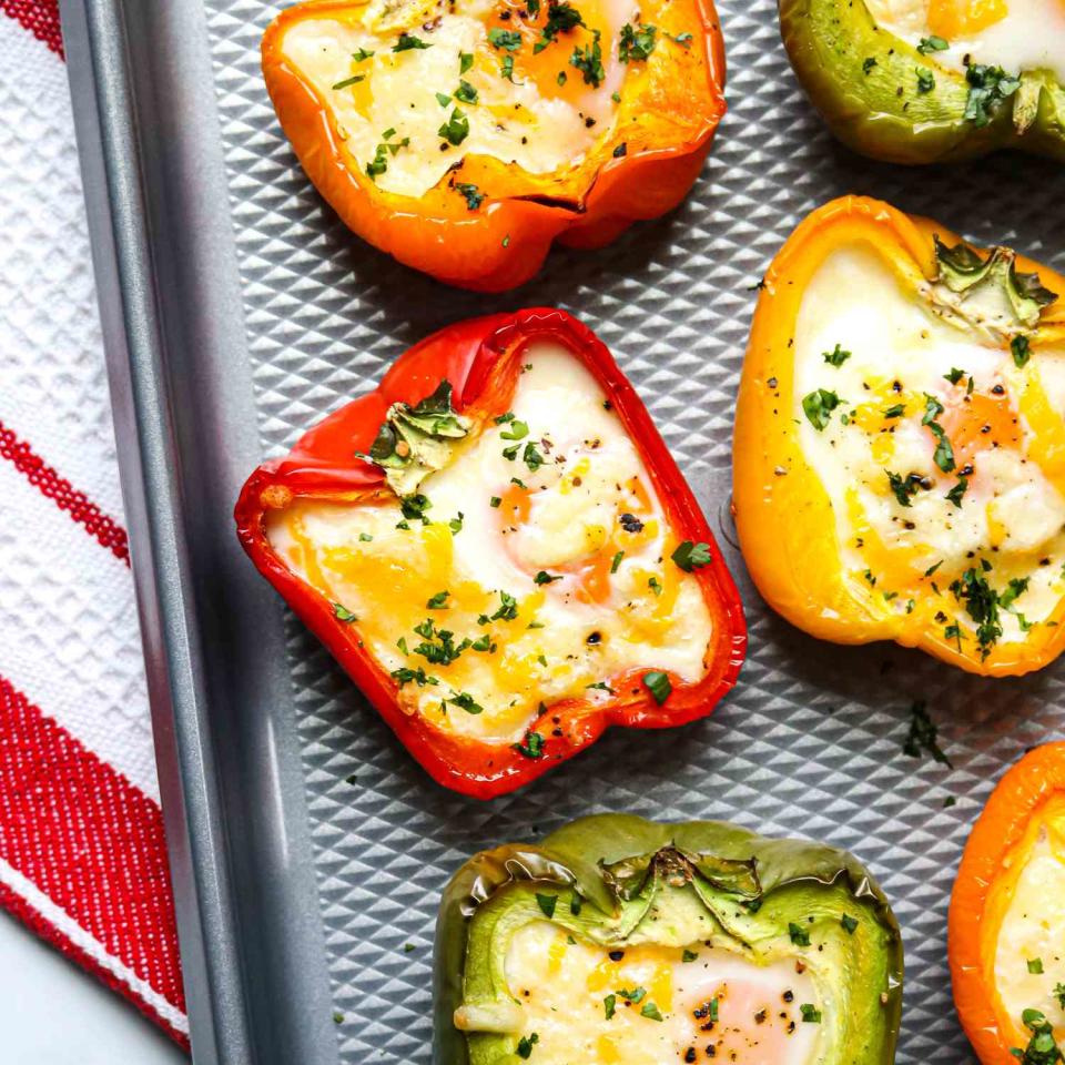 <p>Requiring just three main ingredients—bell peppers, eggs and shredded cheese—these portable baked eggs are simple to assemble and perfect for meal prep. Store them in the fridge for up to 4 days to reheat on demand. <a href="https://www.eatingwell.com/recipe/7894349/3-ingredient-bell-pepper-and-cheese-egg-cups/" rel="nofollow noopener" target="_blank" data-ylk="slk:View Recipe" class="link ">View Recipe</a></p>