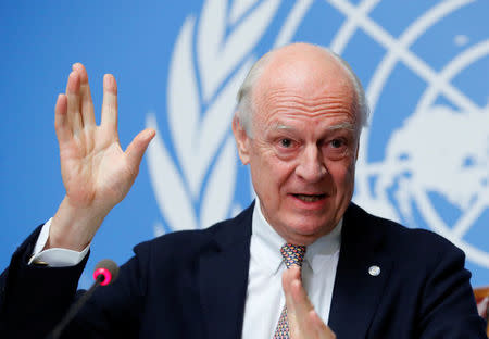 United Nations Special Envoy for Syria Staffan de Mistura attends a news conference after meetings during the Intra Syria talks in Geneva, Switzerland November 30, 2017. REUTERS/Denis Balibouse