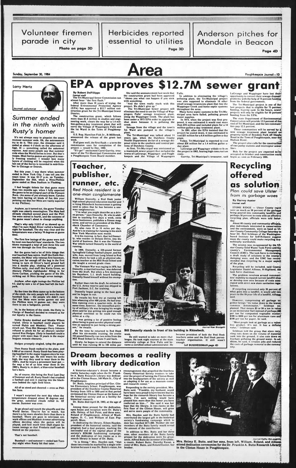 Bill Donnelly was featured on page 1D of the Sept. 30, 1984 Poughkeepsie Journal