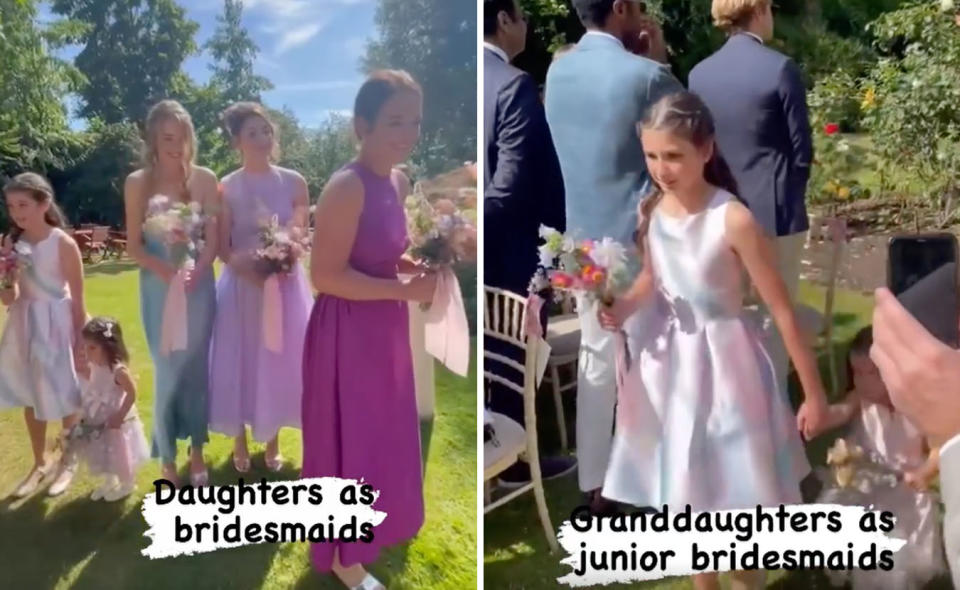 L: Kochie's daughters as bridesmaids. R: Kochie's granddaughter as a junior bridesmaid