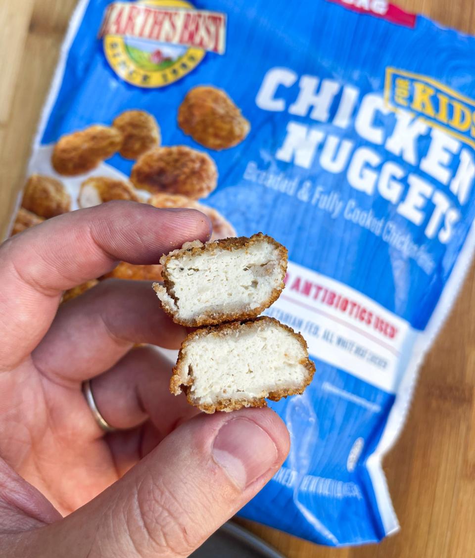 The flavor profile of these nuggets was noticeably different from the other varieties I tried too. While I did think they could use the tiniest pinch of additional salt, just to make the flavors sing a bit more, there was a delightful note of something herbaceous as I tasted them. Not in a way that was at all overwhelming or risky for feeding picky kids, but just enough to give it that little hint of something special. If I had kids, I'd totally feed 'em these nuggets...but I'd also likely steal a bunch off their plates to snack on myself.