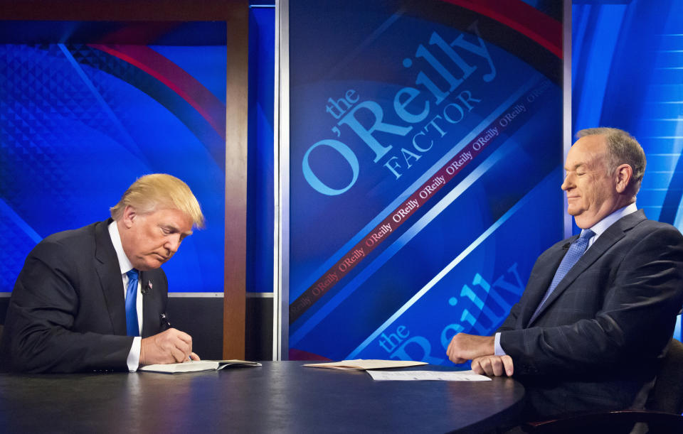 Bill O’Reilly with then-candidate Donald Trump on <em>The O’Reilly Factor</em>, Nov. 6, 2015. (Photo: AP/Bebeto Matthews)