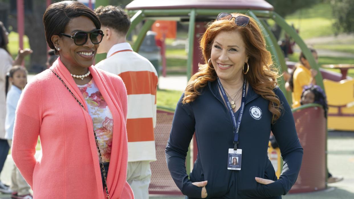  Sheryl Lee Ralph and Lisa Ann Walter as Barbara and Melissa smiling in Abbott Elementary season 3. 