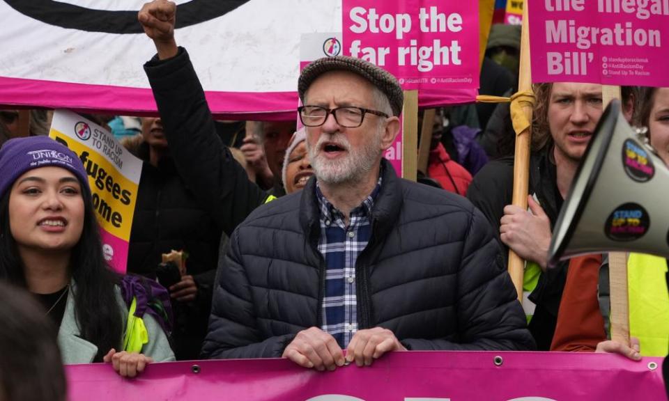 Jeremy Corbyn at an anti-racism demonstation, London, 18 March 2023 