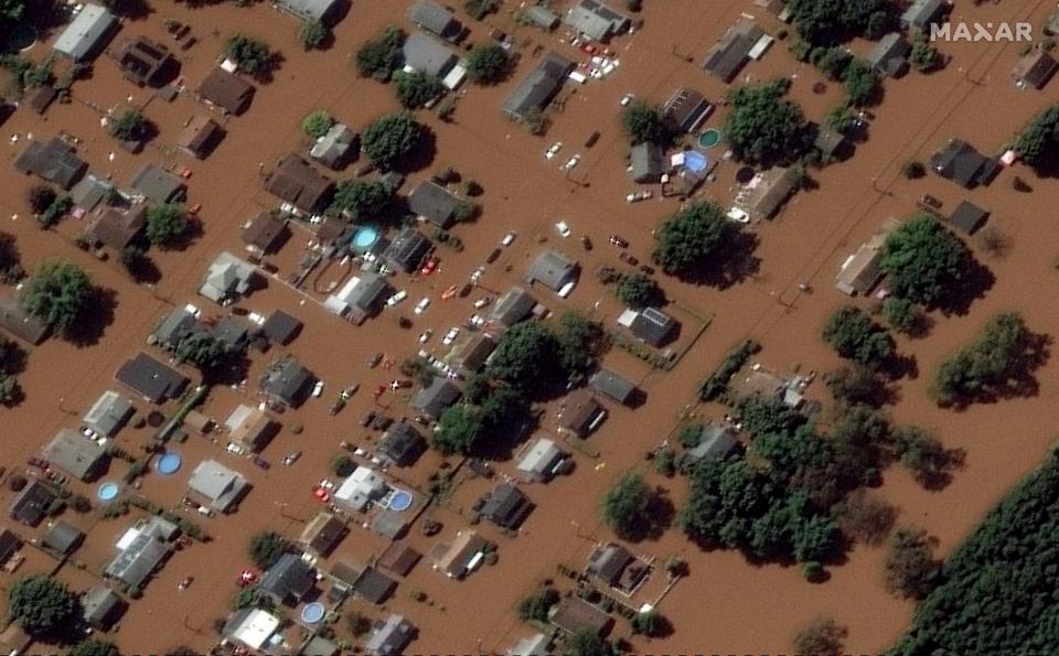 Satellite image of close up view of flooded homes in Manville, N.J. on Sept. 2, 2021.