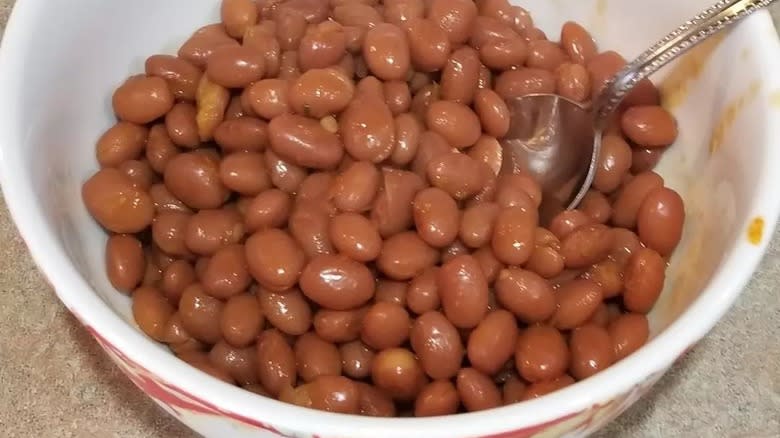 pink beans in white bowl