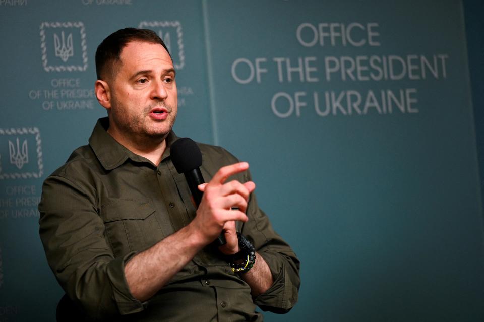 Chief of Staff of Ukrainian Presidential Office Andriy Yermak speaks during a press conference (REUTERS)