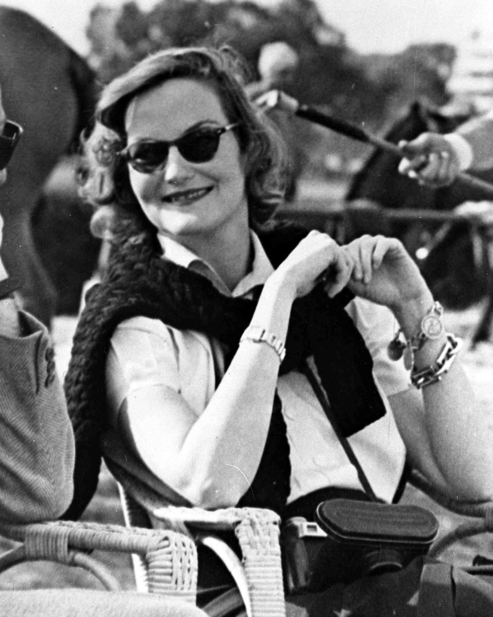 FILE - Heiress Doris Duke attends a polo match on Feb. 24, 1950, in Cairo, Egypt. When Duke, the fabulously wealthy tobacco and power company heir, ran over and killed longtime employee and confidant Eduardo Tirella at her Newport, R.I. mansion in 1966, many people never bought the official police report that the death was an "unfortunate accident." But the city manager in Newport, R.I., is standing by the city police department's review of the 1966 death of the employee of Duke, and found, like the original investigation, it was all an accident. (AP Photo/File)