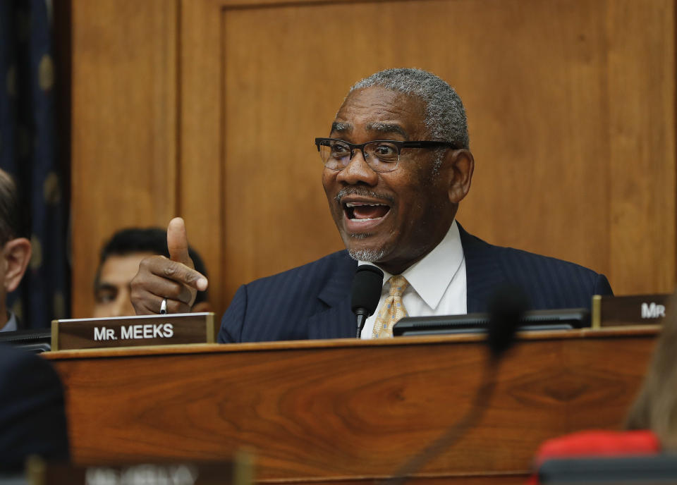 Rep. Gregory Meeks, D-NY., gestures while speaking during Secretary of State Mike Pompeo's testimony at the House Foreign Affairs Committee hearing on Capitol Hill in Washington, Wednesday, May 23, 2018. (AP Photo/Pablo Martinez Monsivais)