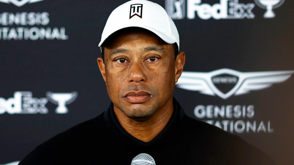 Tiger Woods during a press conference.