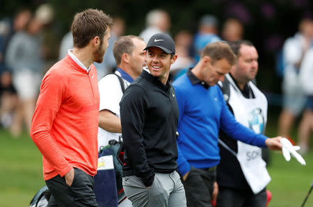 Golf - European Tour - BMW PGA Championship - Wentworth Club, Virginia Water, Britain - May 23, 2018 Northern Ireland's Rory McIlroy and Michael Carrick during the Pro-AM Action Images via Reuters/Paul Childs