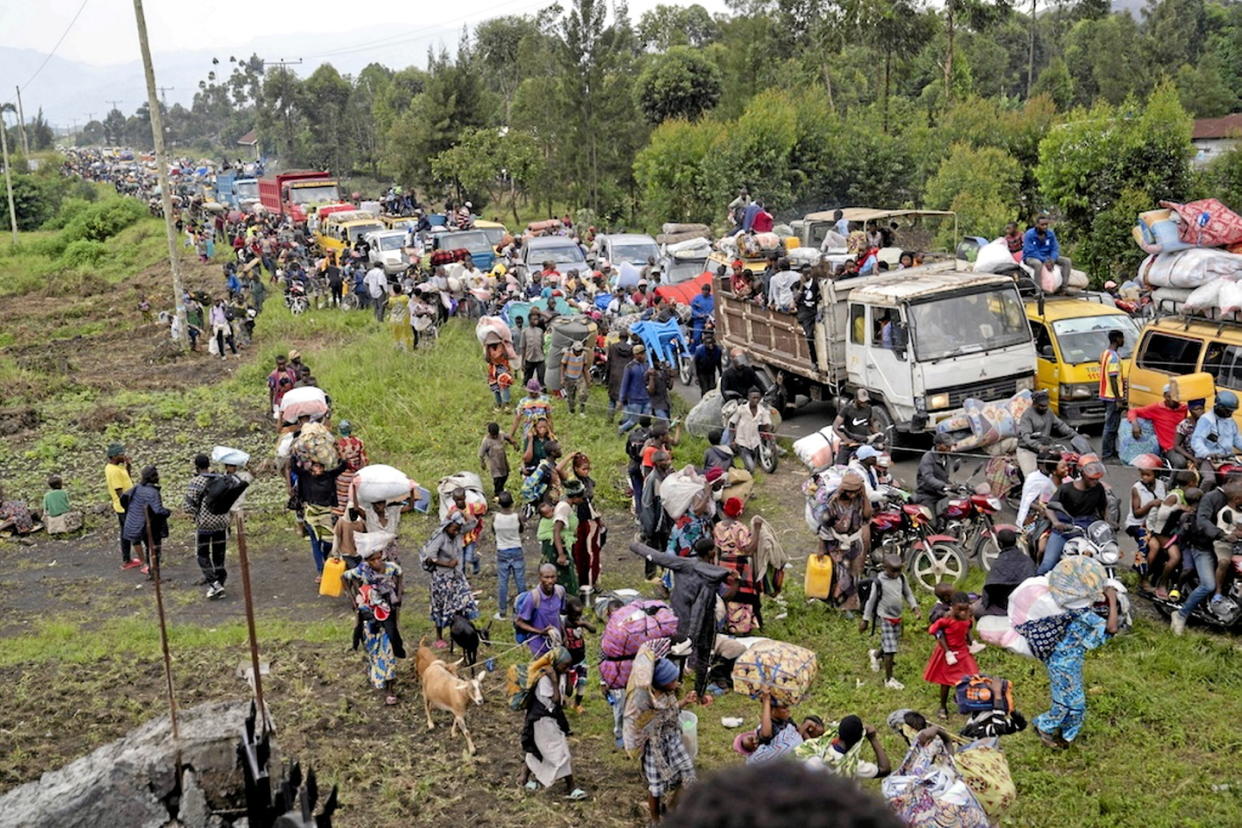 La crise dans le Nord-Kivu s’est intensifiée début février 2024, poussant plusieurs milliers d’habitants des villes alentour à affluer dans les camps improvisés aux portes de Goma.  - Credit:Moses Sawasawa/AP/SIPA