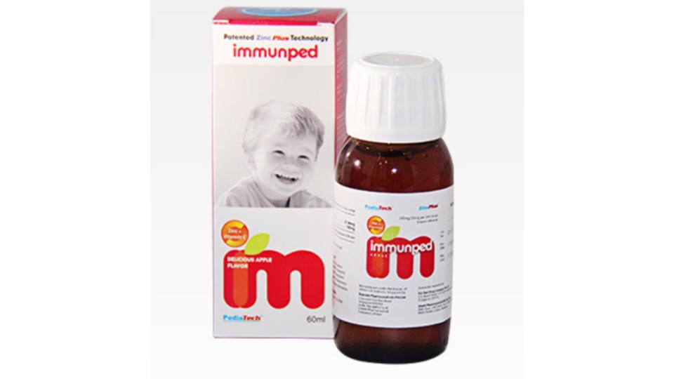 A product image of Immunped Syrup (Vitamin C + Zinc for children). 