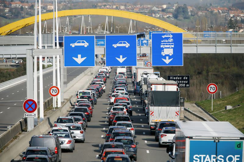 FILE PHOTO: Customs control at the border between France and Switzerland