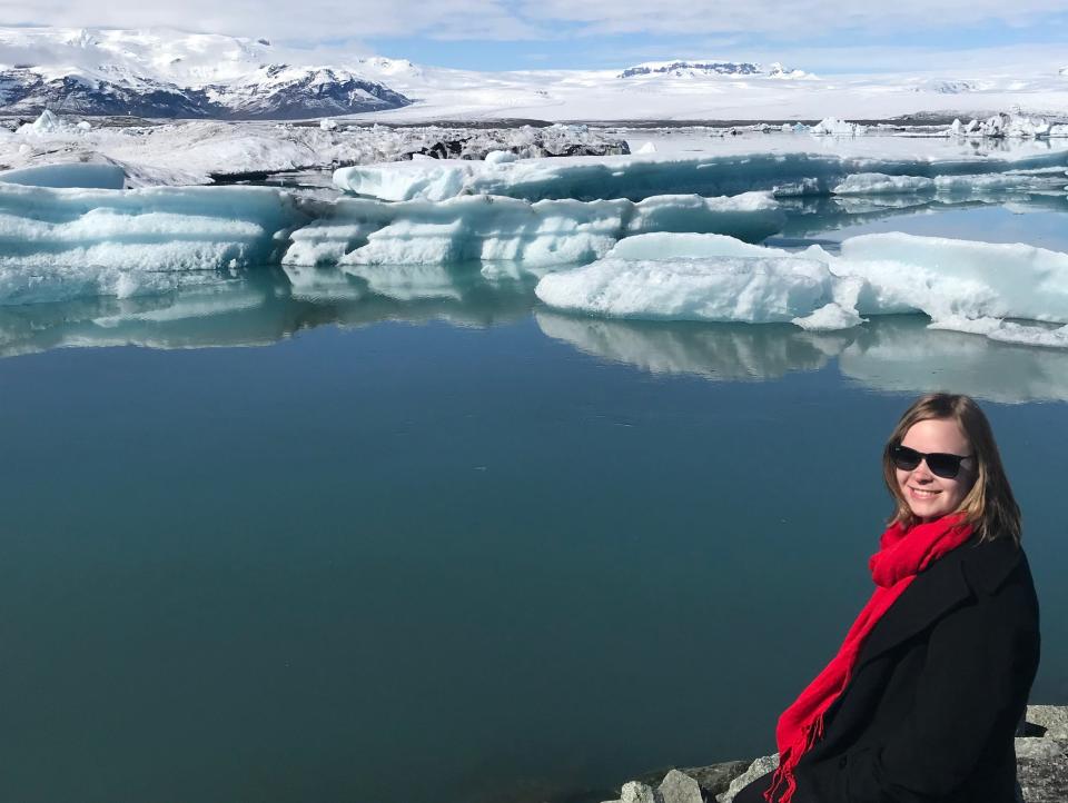 Katie Lockhart in iceland with glaciers in the background