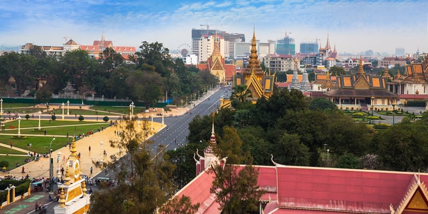 Urban City Skyline (Royal Palace, Silver Pagoda) Phnom Penh, Cambodia.