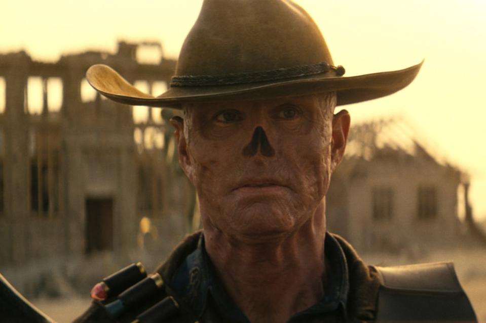 200 years later, Cooper (Walton Goggins) is still around as a noseless mutant who’s not so heroic anymore. Courtesy of Prime Video