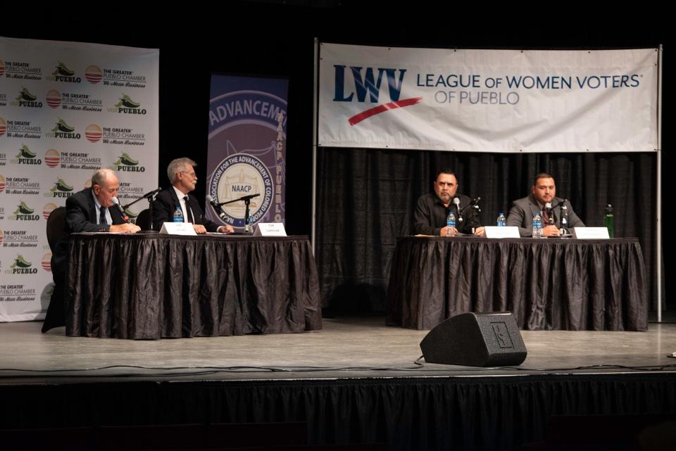 Candidates for the Pueblo City Council District 2 seat participate in the 2023 Greater Pueblo Chamber of Commerce candidate debates at Memorial Hall on Wednesday, October 4, 2023