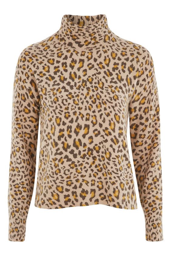 Animal Print Funnel Neck Jumper