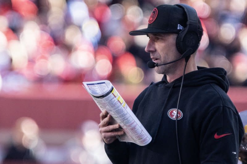 Coach Kyle Shanahan and the San Francisco 49ers will face the Kansas City Chiefs in Super Bowl LVIII on Feb. 11 in Las Vegas. File Photo by Terry Schmitt/UPI