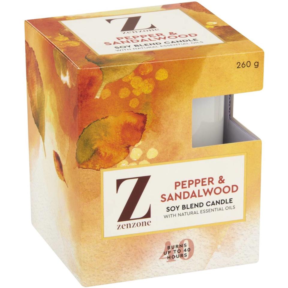 Zenzone Premium Candle Pepper & Sandlewood, $12