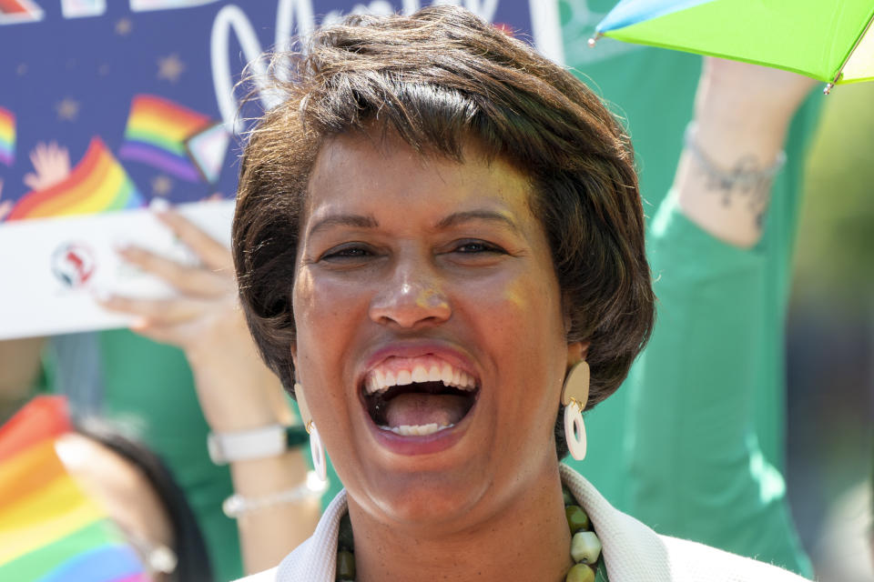 District of Columbia Mayor Muriel Bowser, attends a new conference ahead of DC Pride events, Friday, June 10, 2022, in Washington. Bowser is seeking a third term in office. (AP Photo/Jacquelyn Martin)
