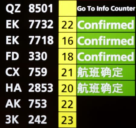 A flight information signboard shows the status of AirAsia flight QZ 8501 from the Indonesian city of Surabaya to Singapore at Changi Airport in Singapore December 28, 2014. REUTERS/Edgar Su