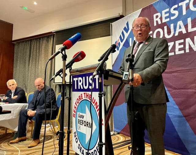 TUV leader Jim Allister speaking at his party’s manifesto launch