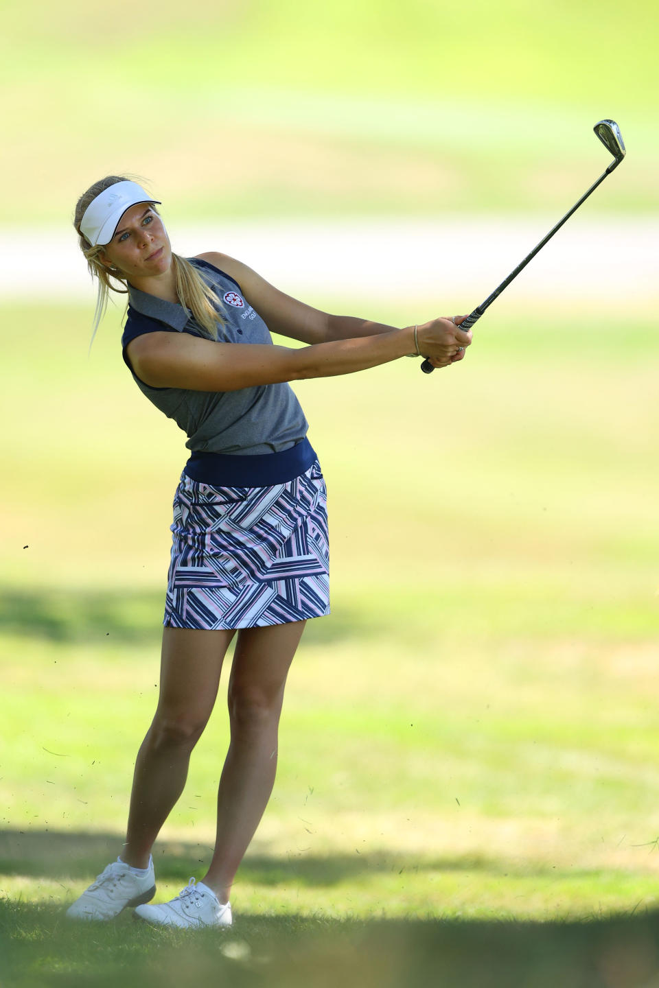 RICKMANSWORTH, ENGLAND - JUNE 25: Amateur Annabell Fuller hits her second shot on the 1st hole during The Rose Ladies Series at Moor Park Golf Club on June 25, 2020 in Rickmansworth, England. (Photo by Richard Heathcote/Getty Images)