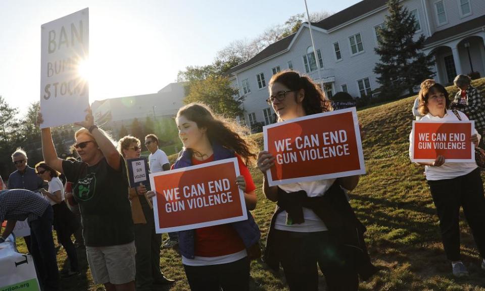 A vigil for those killed in the shooting in Las Vegas and calling for action against guns on 4 October 2017 in Newtown, Connecticut. 