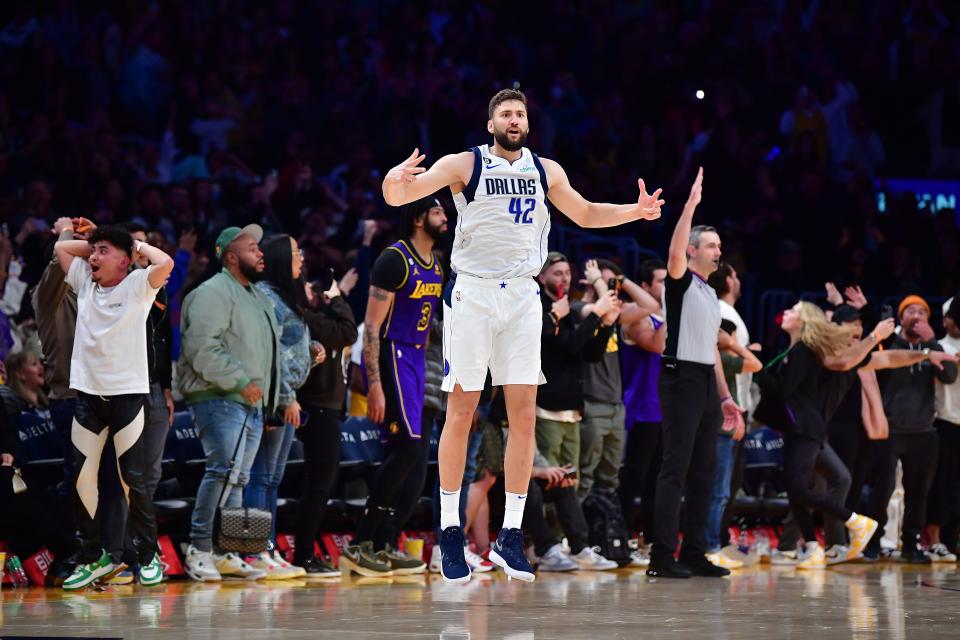 Mavericks forward Maxi Kleber celebrates his buzzer-beater against the Lakers last season.