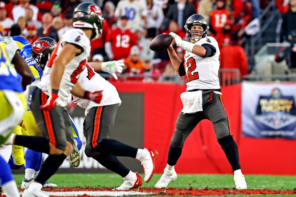 Tom Brady threw his last touchdown pass on Jan. 23, 2022 in the NFL divisional round as the Los Angeles Rams beat his Tampa Bay Buccaneers.