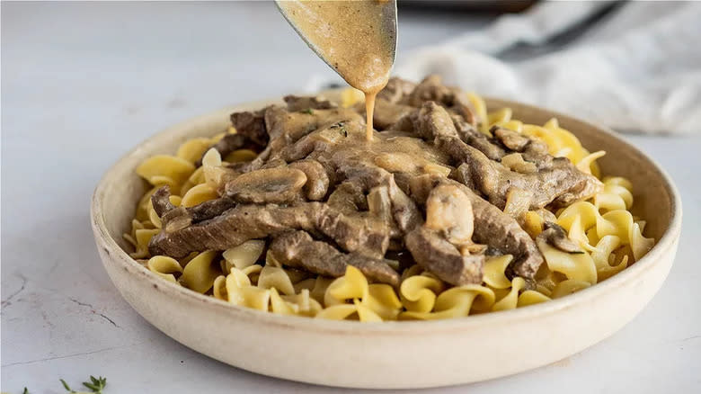 Beef stroganoff in a bowl