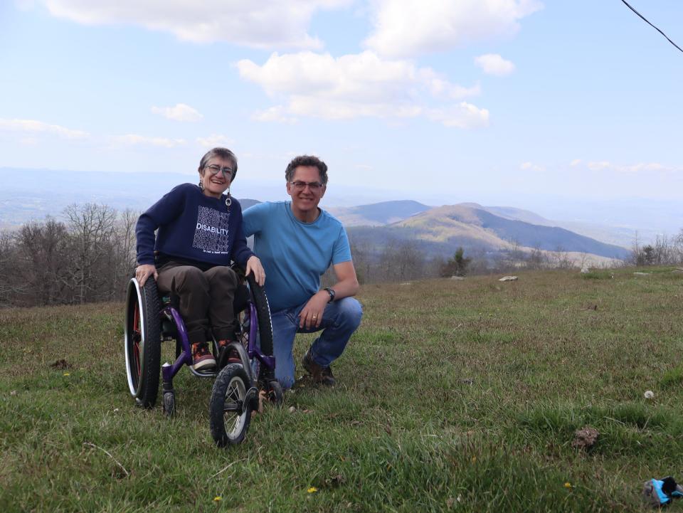 Terry Schupbach-Gordon, disability rights advocate who loves to hike, with her husband,  Toby, on Bearwallow Mountain.