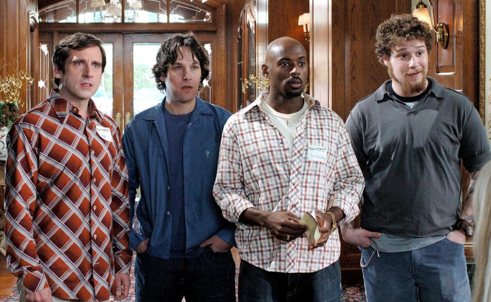 Steve Carell, Paul Rudd, Romany Malco, Seth Rogen in The 40 Year Old Virgin