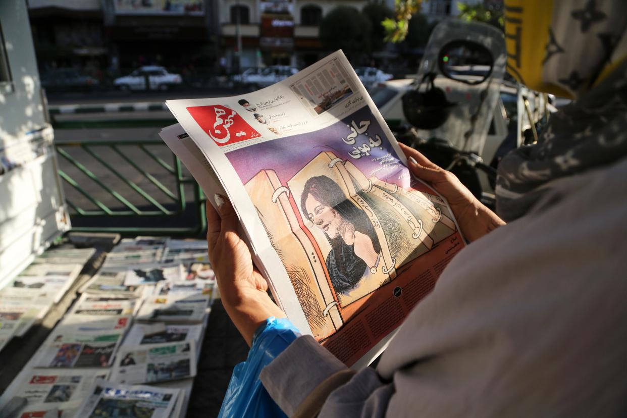 Headlines on Iranian newspapers over the death of young women killed in morality police arrest (Fatemeh Bahrami / Anadolu Agency via Getty Images)