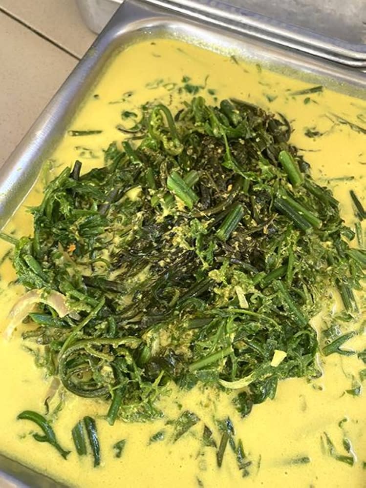 The 'paku pakis masak lemak' is a crowd favourite too as they cook up two trays of this.