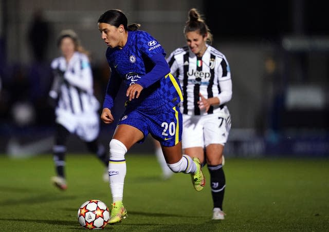 Sam Kerr (left) in action for Chelsea