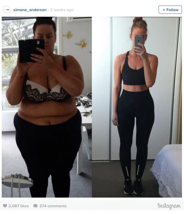 Simone Anderson has documented her weight loss success on social media. Photo: Instagram/@simone_anderson