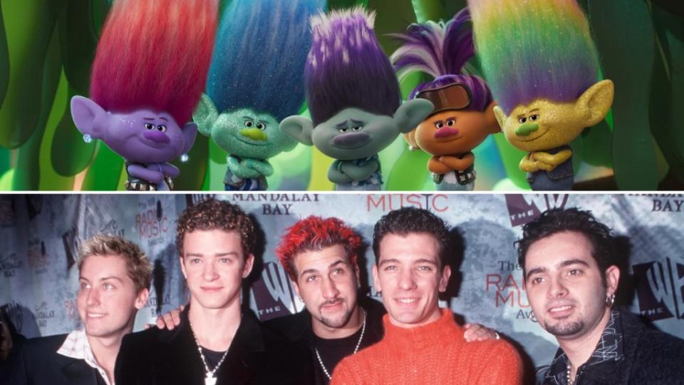 NSYNC and their Kismet counterparts in “Trolls Band Together” (DreamWorks Animation/Getty)