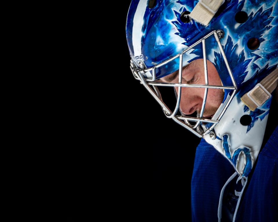 TORONTO, ON - MAY 8: Jack Campbell #36 of the Toronto Maple Leafs looks on against the Montreal Canadiens during the first period at the Scotiabank Arena on May 8, 2021 in Toronto, Ontario, Canada. (Photo by Kevin Sousa/NHLI via Getty Images)