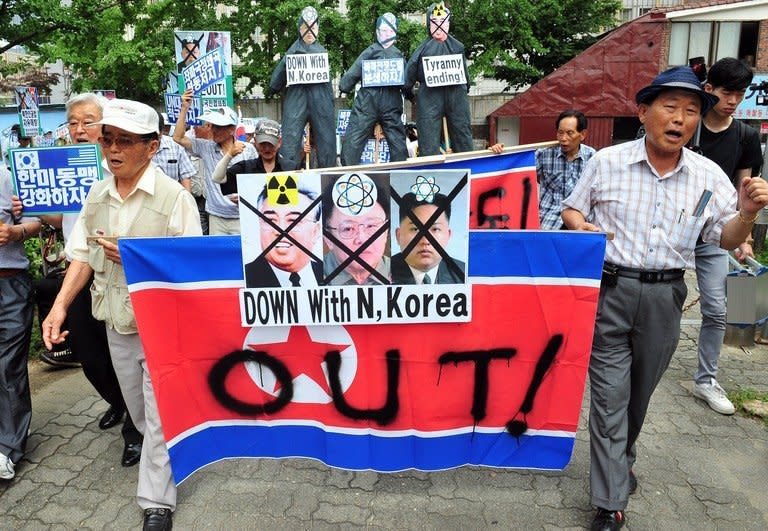 File photo of South Korean conservative activists protesting against North Korea in Seoul. A UN-mandated investigator has spotlighted "unspeakable atrocities" inflicted on political camp prisoners in North Korea
