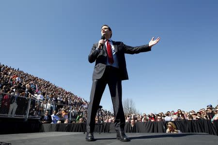 Republican presidential candidate Marco Rubio speaks to a large crowd gathered for a rally at Mount Paran Christian school in Kennesaw, Georgia February 27, 2016. REUTERS/Tami Chappell